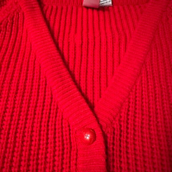 Vintage Cherry Red Chunky Knit Cardigan - Radishes & Roses - Picture 3 of 5
